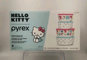 Pyrex Hello Kitty Decorated Glass Food Storage Container 8 Piece Set  New In Box - Picture 1 of 6