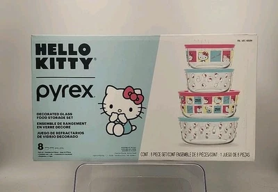 Pyrex Hello Kitty Decorated Glass Food Storage Container 8 Piece Set  New In Box - Image 1 of 4