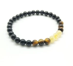 Black Tourmaline, Citrine & Tiger Eye Bracelet - Healing Chakra 6mm Bracelet - Picture 1 of 4