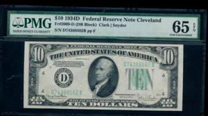 AC 1934D $10 Cleveland FRN PMG 65 EPQ Fr 2009-D - Picture 1 of 1