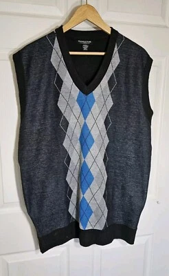 Sahara Club Sweater Vest Mens Size XL Argyle Print Jacquard Blue Gray - Image 1 of 4