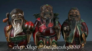 Old China Wucai Porcelain 3 Longevity God Fu Lu Shou Life Peach Ruyi Statue Set - Picture 1 of 9