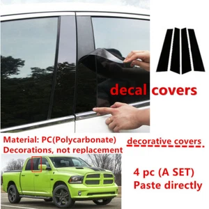 Door Window Trim Gloss Black Cover For DODGE RAM 4DR 2009-2018 4Pcs Pillar Posts - Bild 1 von 10