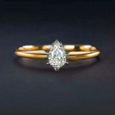 1 Ct Pear Cut Diamond Solitaire Engagement Wedding Ring 14k Yellow Gold Finish - Image 1 of 4