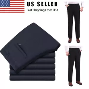 Men's casual pants Spring elastic waist stretch high waist straight leg pants - Picture 1 of 14