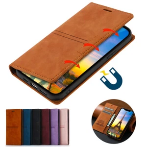 For iPhone 16e/16/15/14/13/12/11 XR SE 8 Magnetic Wallet Case Leather Flip Cover - Picture 1 of 28