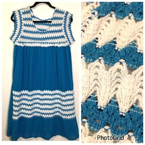 Vintage Mexican Dress Crochet Gauze Boho Festival Peasant Cottagecore Muumuu T10 - Picture 1 of 12