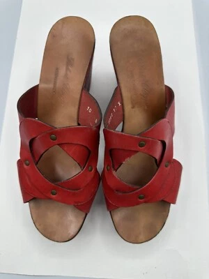 Сандалии Robert Clergerie красные кожаные тканые верх в полоску на платформе на танкетке размер 10 - Изображение 1 из 4
