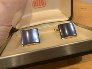 Vintage Austin Reed Cufflinks in Original Box Dark Blue Gold Tone VGC - Picture 1 of 16