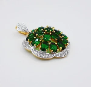 Green CZ 22K 24K Thai Baht Yellow Gold Plated Pendant Jewelry Women - Picture 1 of 2