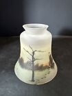 Antique  Small Hand Painted Lamp Shade with Mountain Lake Scene Multi Color 20s