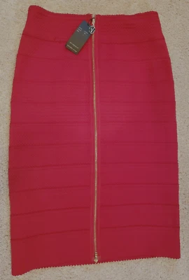 Vertigo Women’s Large Red Bandage Gold Zipper Back Bodycon Pencil Skirt. NWT - Image 1 of 4
