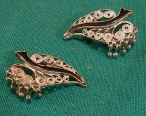 Vintage Leaf Earrings; Clips, 900 Silver Jewelry Handmade Indonesia 1950's - Picture 1 of 8