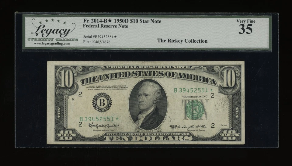 DBR 1950-D $10 FRN STAR New York Fr. 2014-B* Legacy 35 Serial B39452551* - Image 1 of 2