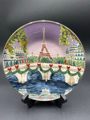 Anthropologie Holiday In The City Stoneware Dessert Plate 8.25" Paris New - Image 1 of 4