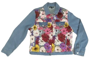 Boston Proper Jacket Peekaboo Garden Floral Mesh Women’s XL Blue Denim Buttons - Picture 1 of 12