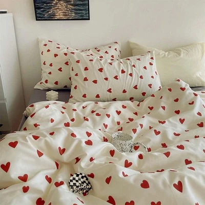 Nayoroom Heart Duvet Cover Queen Size Cute Red Love Heart Printed on White Be... - Image 1 of 4