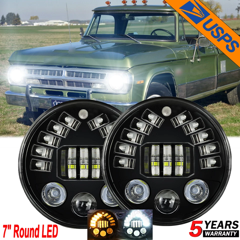 Пара круглых светодиодных фар 7 дюймов Halo для пикапа Dodge D100 D200 D300 - Изображение 1 из 4