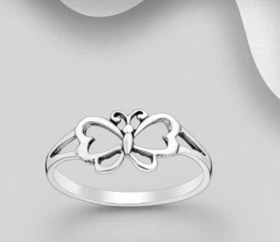 Boho Monarch Butterfly Cutout 925 Sterling Silver Stacking Ring Symbol of Hope - Image 1 of 4