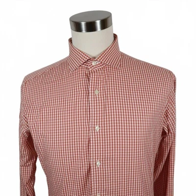 Camisa de vestir Tom James para hombre abotonada naranja a cuadros puños franceses sin etiqueta MT? Foto 1 de 4