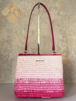 Michael Kors Pratt Medium Bucket Shoulder Tote Bag Straw Ombre Dragonfruit - Image 1 of 4