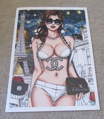 2025 Arte Pop Impresión Gráfica Firmado Muerte Nueva York Mujer en Bikini Chanel 12 1/2" x 18" Foto 1 de 4