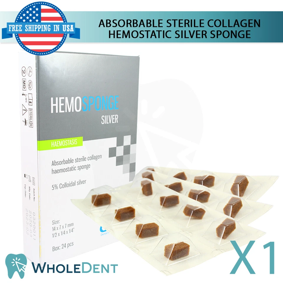 Dental Hemosponge Silver Sponge Collagen Gelfoam Cubes Sterile GDT 24Pcs