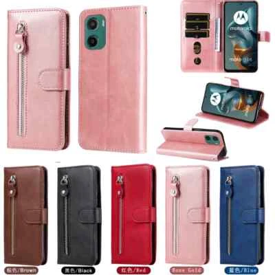 For Motorola Moto G05 G15 G35 G55 G75 G85 Zipper Wallet Flip Leather Case Cover - Image 1 of 4