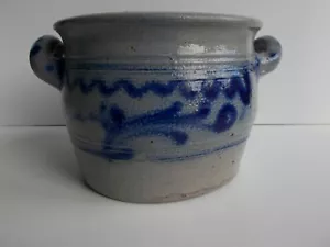 Antique WESTERWALD Salt-Glazed Blue & White Stoneware 2-Handled Crock Pot - Picture 1 of 5