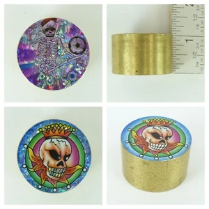 1" Thick 10oz Heavy Brass Double Sided Pogs Slammer Poison Skull Skeleton Soccer - Picture 1 of 5