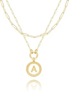 Initial Necklaces for Women 2 Pack 14K Gold Plated (1 necklace + 1 necklace A) - Picture 1 of 5