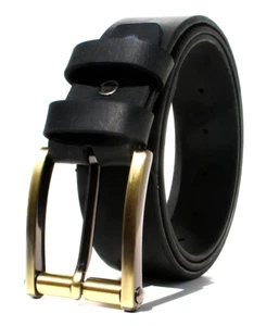 Leather Belt Men Black Real Full Grain Buffalo Hide Jeans Formal Handmade Sturdy - Picture 1 of 4