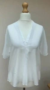 FRENCH CONNECTION V Neck Cap Sleeve Blouse Top, Ivory Size Medium UK Size 12 - Picture 1 of 6