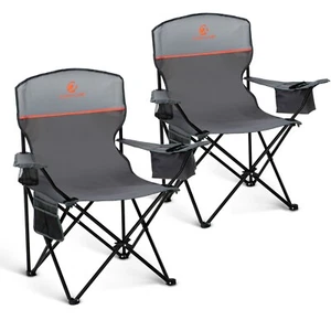 2 Pack Camping Chair Heavy Duty Portable Folding Chair with Ice Bag Cup Holder - Picture 1 of 9