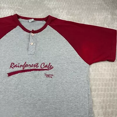 Vintage Rainforest Cafe Downtown Disney Mens XL Embordered Grey Red Henley *READ - Image 1 of 4