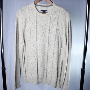 Basic Editions Men’s Sweater Size Large Cream Beige Crew Neck Cable Knit - Picture 1 of 6