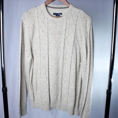 Basic Editions Men’s Sweater Size Large Cream Beige Crew Neck Cable Knit - Image 1 of 4