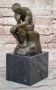 Rodin el Pensador Puro Bronce Escultura Estatua Mármol Fino Arte De sin Reserva - Imagen 1 de 10