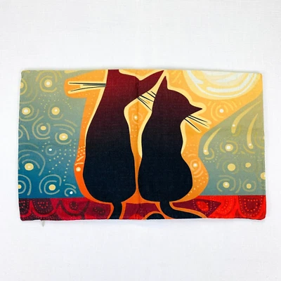 Abstract Cat in Love Watching The Moon Art Throw Pillow Cover 11x19 in - Image 1 of 4