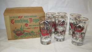 Vintage Set 6 Cott "Coaching Days" Libbey 12 oz. Beverage Glasses, NOS, Box - Picture 1 of 4