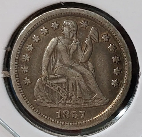 1857 Antique Seated Liberty Silver Dime VF+ Device 10c US Coin Est Survival:2000 Cover