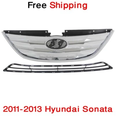 Bumper Chrome Upper Grille & Black Lower For 2011-2013 SONATA Front Set of 2 Foto 1 de 4
