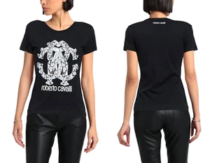 Roberto Cavalli RC Lynx-Print Monogram Cotton T-Shirt Top Lounge Iconic Shirt L - Picture 1 of 12