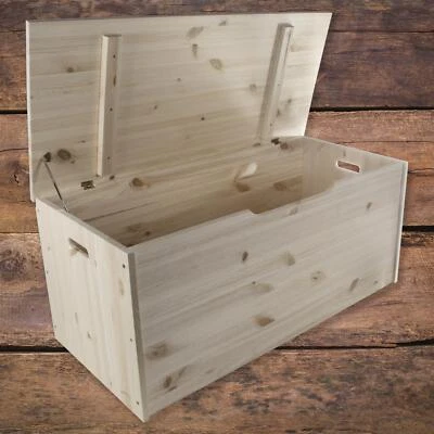 XLarge Plain Wooden Storage Ottoman Chest Seat Bench Blanket Bedding Trunk Box - Image 1 of 4