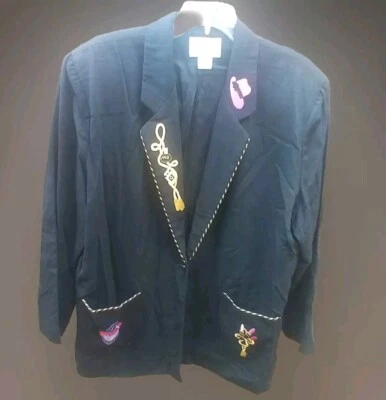 BLAZER VINTAGE GRAVER & STUDIO MUJER 1X (18/20W) NEGRO BOLSILLOS CON UN BOTÓN Y2K Foto 1 de 4