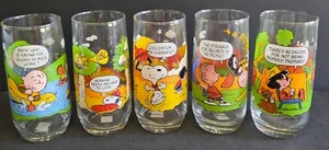 Peanuts McDonald's Vintage Set 5 Bicchieri Camp Snoopy Collezione Anni 80 Set Completo - Foto 1 di 9