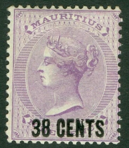 SG 89 Mauritius 1878. 38c on 9d pale violet. Fine mounted mint CAT £60 - Picture 1 of 1