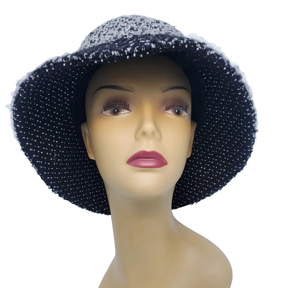 Antigo Chapéu Kokin Balde Whimsey Glam Luxo Preto Branco Conversível Tamanho M/L Lã - Imagem 1 de 4