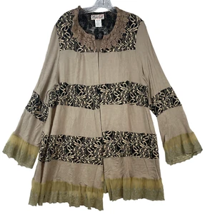 Cárdigan túnica mujer Lady Noiz tostado y negro con panel de encaje superpuesto talla grande 2XL - Imagen 1 de 12