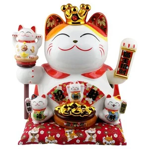 Gatto della fortuna Gatto cinese Maneki-neko porcellana 26cm gatto bianco 03 - Bild 1 von 11